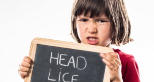 Child holding head lice sign