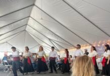 A girl watches dancers at the Frederick Greek Festival