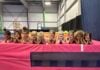 Gymnastics students lined up on a mat